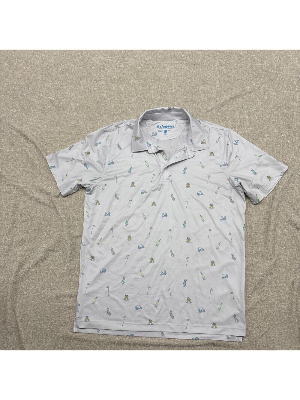 Chubbies Men’s L Golf Polo Shirt Gray All Over Print Performance Short Sleeve